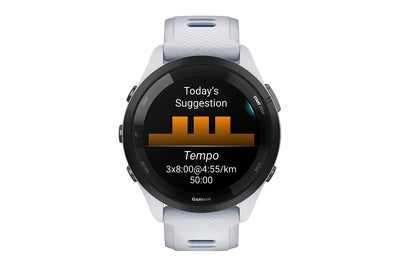 Garmin Forerunner 265 Smart Sports Watch - Black with Whitestone/Tidal Blue Band, 46mm