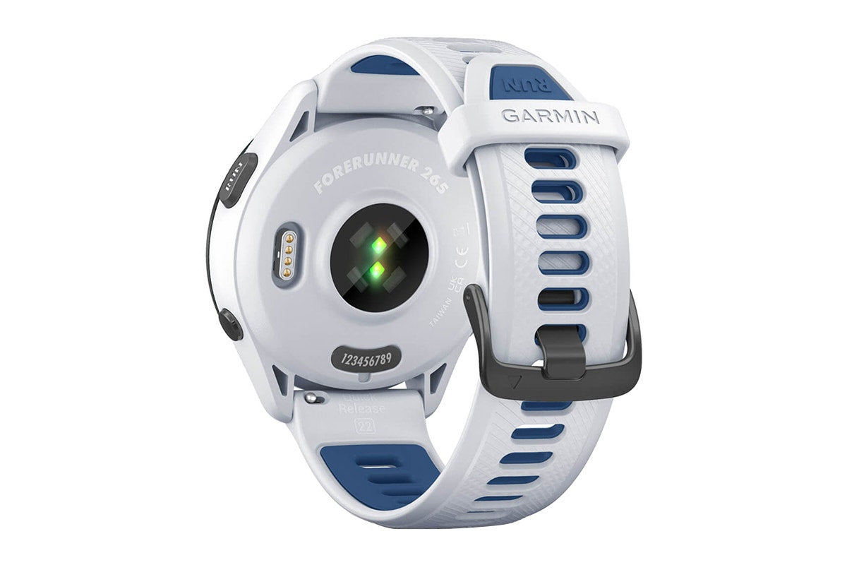 Garmin Forerunner 265 Smart Sports Watch (Black with Whitestone/Tidal Blue Band, 46mm)