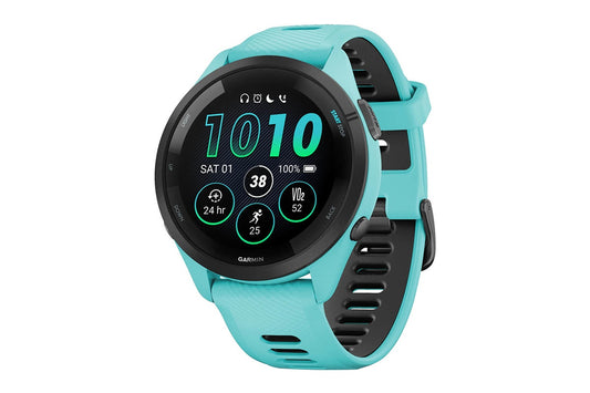 Garmin Forerunner 265 Smart Sports Watch (Black with Aqua/Black Band, 46mm)