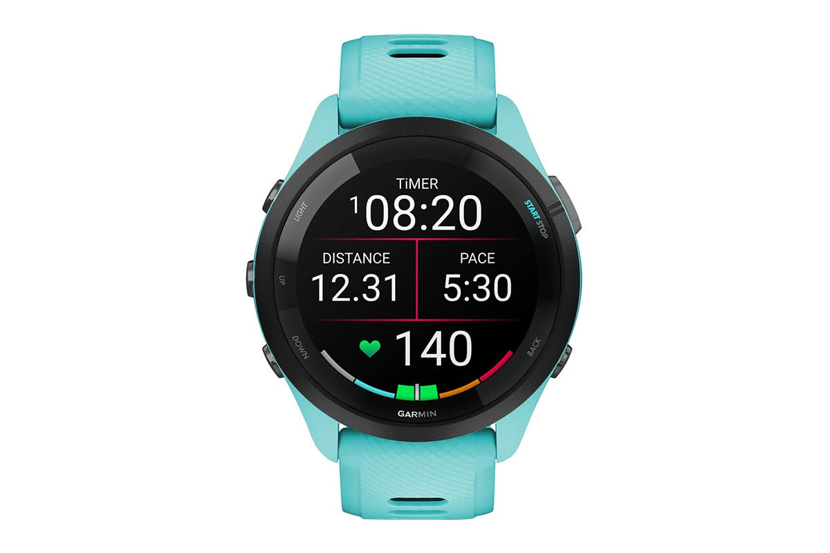 Garmin Forerunner 265 Smart Sports Watch (Black with Aqua/Black Band, 46mm)