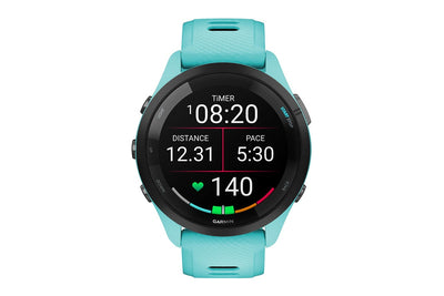 Garmin Forerunner 265 Smart Sports Watch - Black with Aqua/Black Band, 46mm