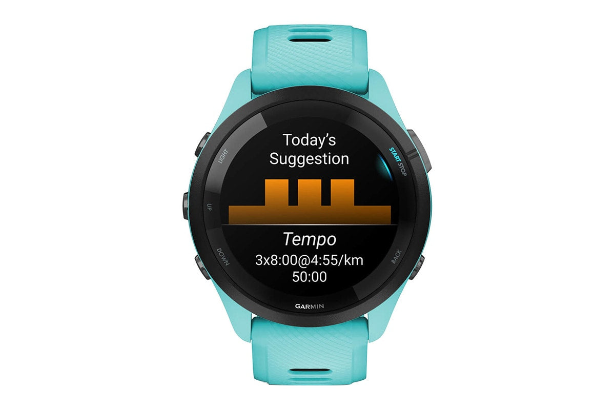 Garmin Forerunner 265 Smart Sports Watch (Black with Aqua/Black Band, 46mm)
