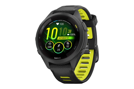 Garmin Forerunner 265S Smart Sports Watch (Black with Black/Amp Yellow Band, 42mm)