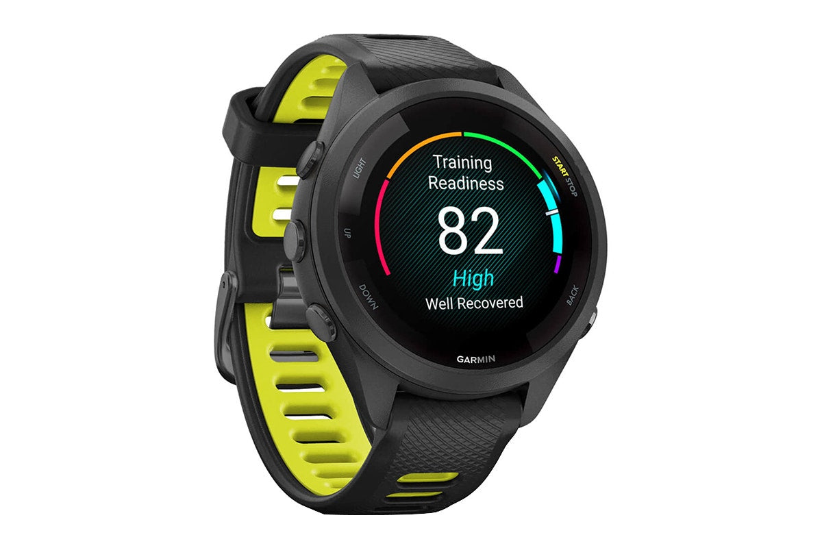 Garmin Forerunner 265S Smart Sports Watch (Black with Black/Amp Yellow Band, 42mm)