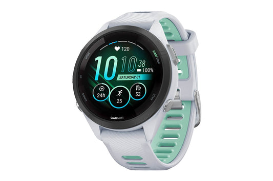 Garmin Forerunner 265S Smart Sports Watch (Black with Whitestone/Neo Tropic Band, 42mm)