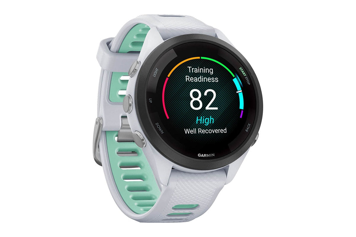 Garmin Forerunner 265S Smart Sports Watch (Black with Whitestone/Neo Tropic Band, 42mm)