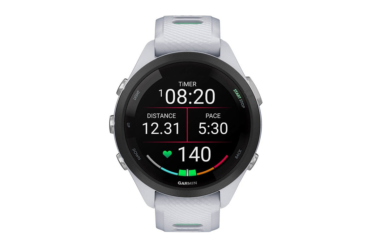Garmin Forerunner 265S Smart Sports Watch (Black with Whitestone/Neo Tropic Band, 42mm)