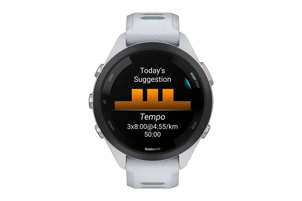Garmin Forerunner 265S Smart Sports Watch (Black with Whitestone/Neo Tropic Band, 42mm)