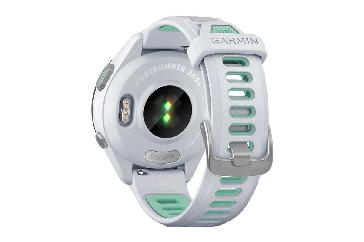 Garmin Forerunner 265S Smart Sports Watch (Black with Whitestone/Neo Tropic Band, 42mm)