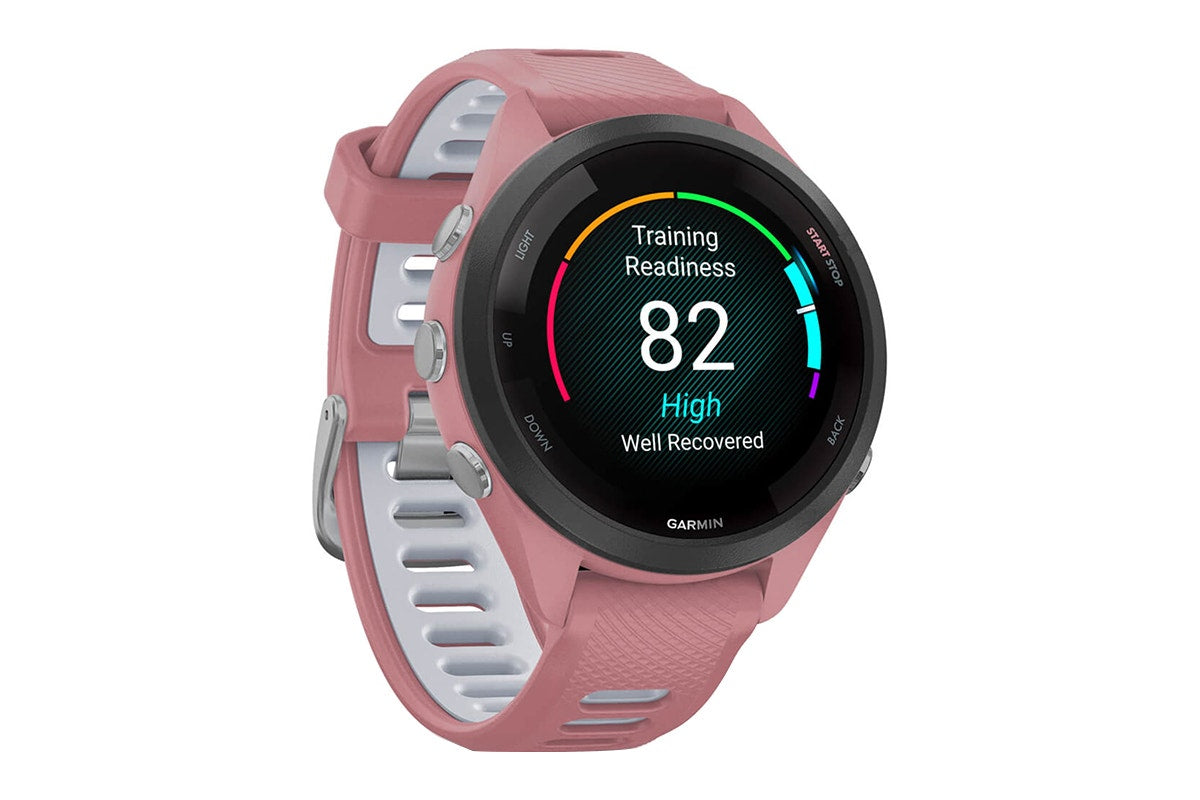 Garmin Forerunner 265S Smart Sports Watch (Black with Light Pink/Whitestone Band, 42mm)