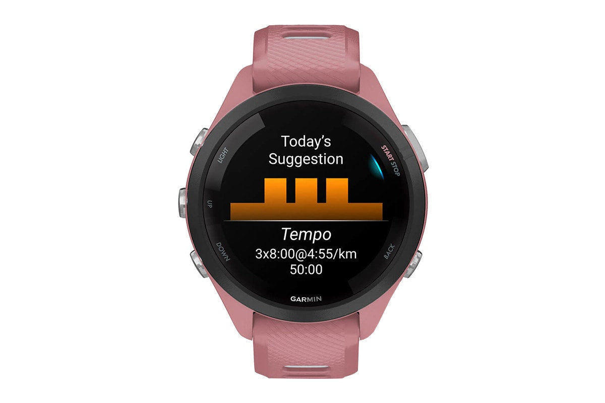 Garmin Forerunner 265S Smart Sports Watch (Black with Light Pink/Whitestone Band, 42mm)