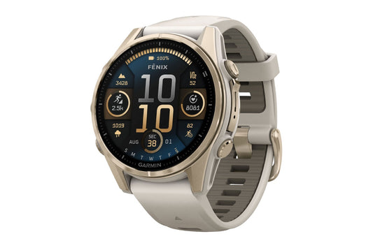 Garmin Fenix 8 AMOLED Sapphire Smart Sports Watch (Soft Gold/Fog Grey Band, 43mm)