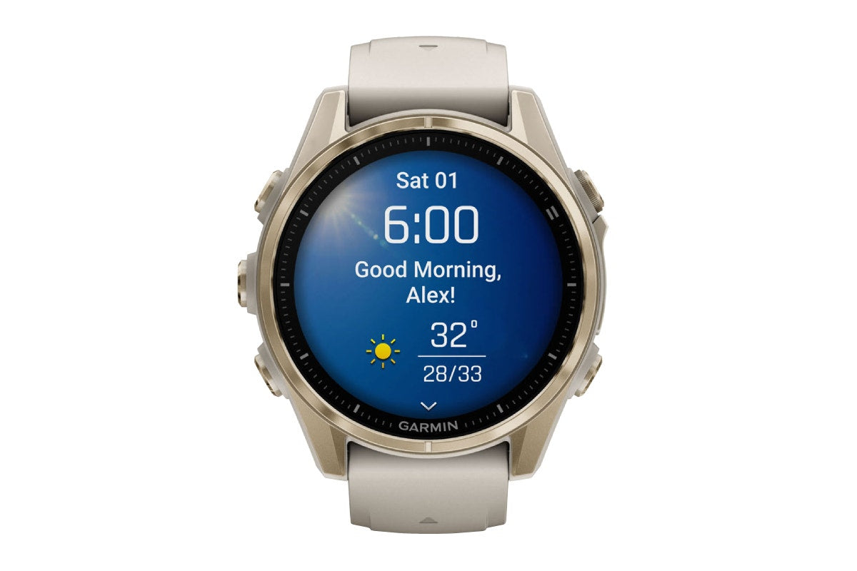 Garmin Fenix 8 AMOLED Sapphire Smart Sports Watch (Soft Gold/Fog Grey Band, 43mm)