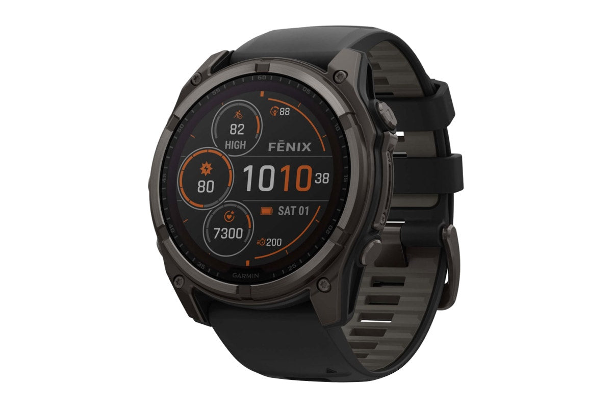 Garmin Fenix 8 Solar Sapphire Smart Sports Watch (Carbon Grey Titanium, Black/Pebble Grey Band, 51mm)