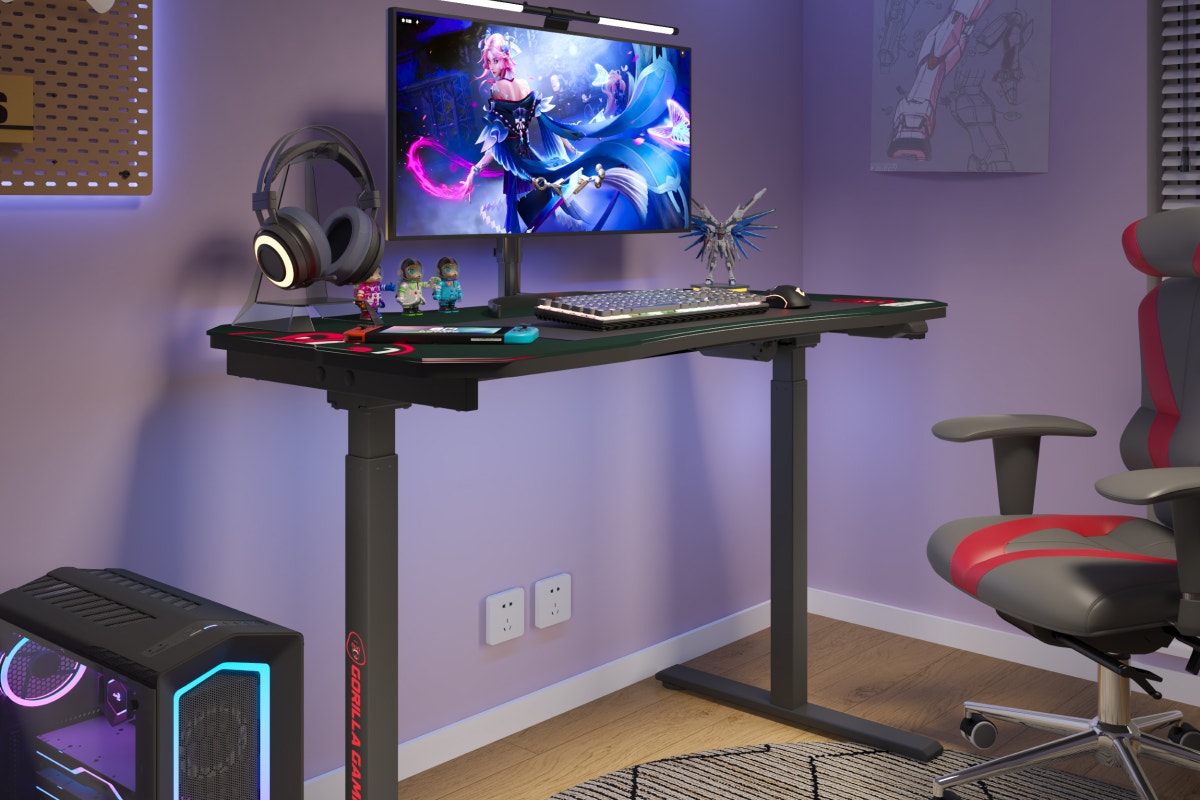 Gorilla Gaming Electric Standing Desk Height Adjustable Dual Motor with Mouse Pad Surface 120 x 60cm - Black