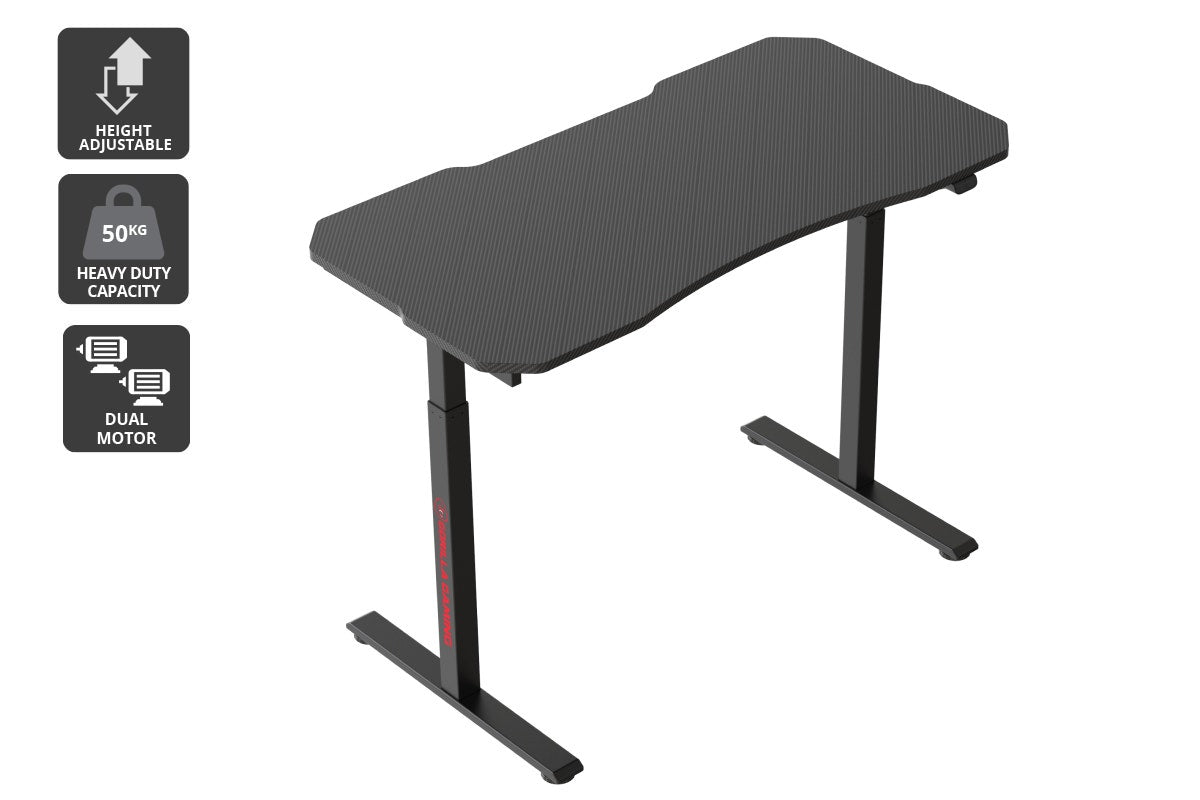 Gorilla Gaming Electric Standing Desk Height Adjustable Dual Motor with Mouse Pad Surface 120 x 60cm - Black