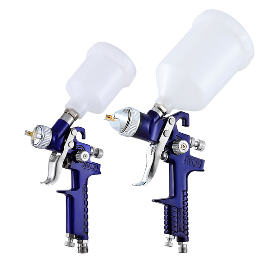 Giantz HVLP Spray Gun 2PC Set, 0.8mm & 1.4mm Nozzles, Stainless Steel, Lightweight, Blue, 600ml/125ml Cups