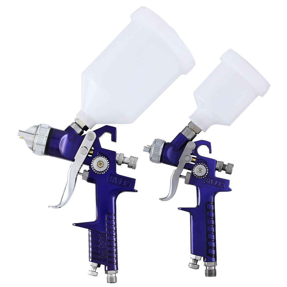 Giantz HVLP Spray Gun 2PC Set, 0.8mm & 1.4mm Nozzles, Stainless Steel, Lightweight, Blue, 600ml/125ml Cups