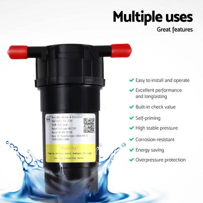 Devanti 12V Water Pump 34PSI 4LPM Self-Priming Corrosion-Resistant with Overpressure Protection