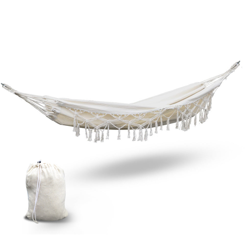 Gardeon Hanging Tassel Hammock Swing Bed Cream | Auzzi Store