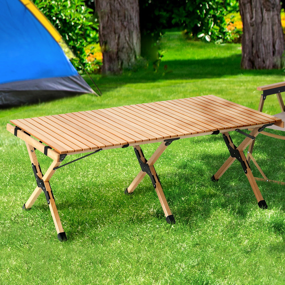 Gardeon Outdoor Furniture Wooden Egg Roll Picnic Table Camping Desk 120CM | Auzzi Store