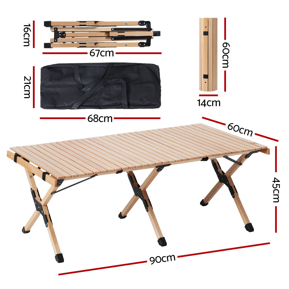 Gardeon Outdoor Furniture Wooden Egg Roll Picnic Table Camping Desk 120CM | Auzzi Store