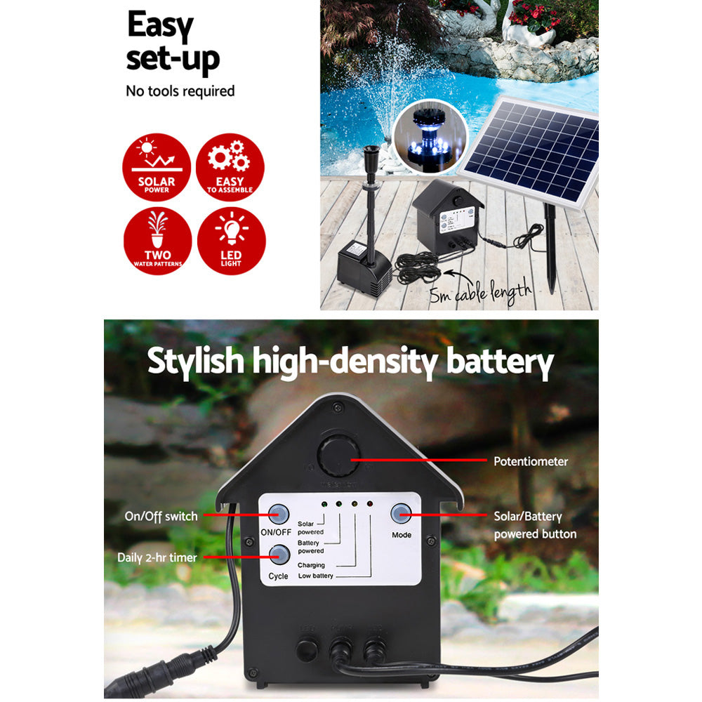 Gardeon Solar Pond Pump Battery Powered Outdoor LED Light Submersible Filter | Auzzi Store