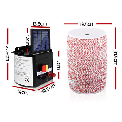 Giantz 3KM Solar Electric Fence Energiser Energizer 0.1J + 2000M Poly Fencing Wire Tape | Auzzi Store