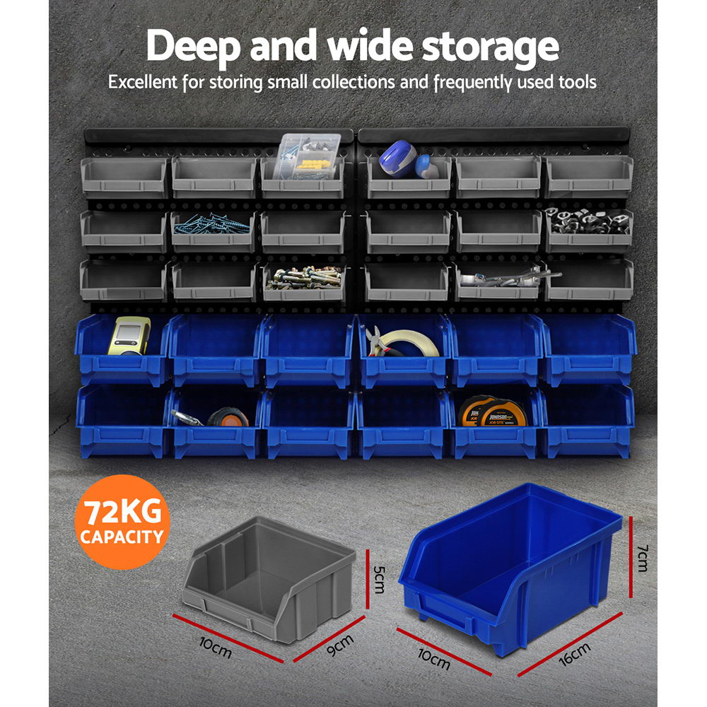 Giantz 60 Bin Wall Mounted Rack Storage Tools Garage Organiser Shed Work Bench | Auzzi Store