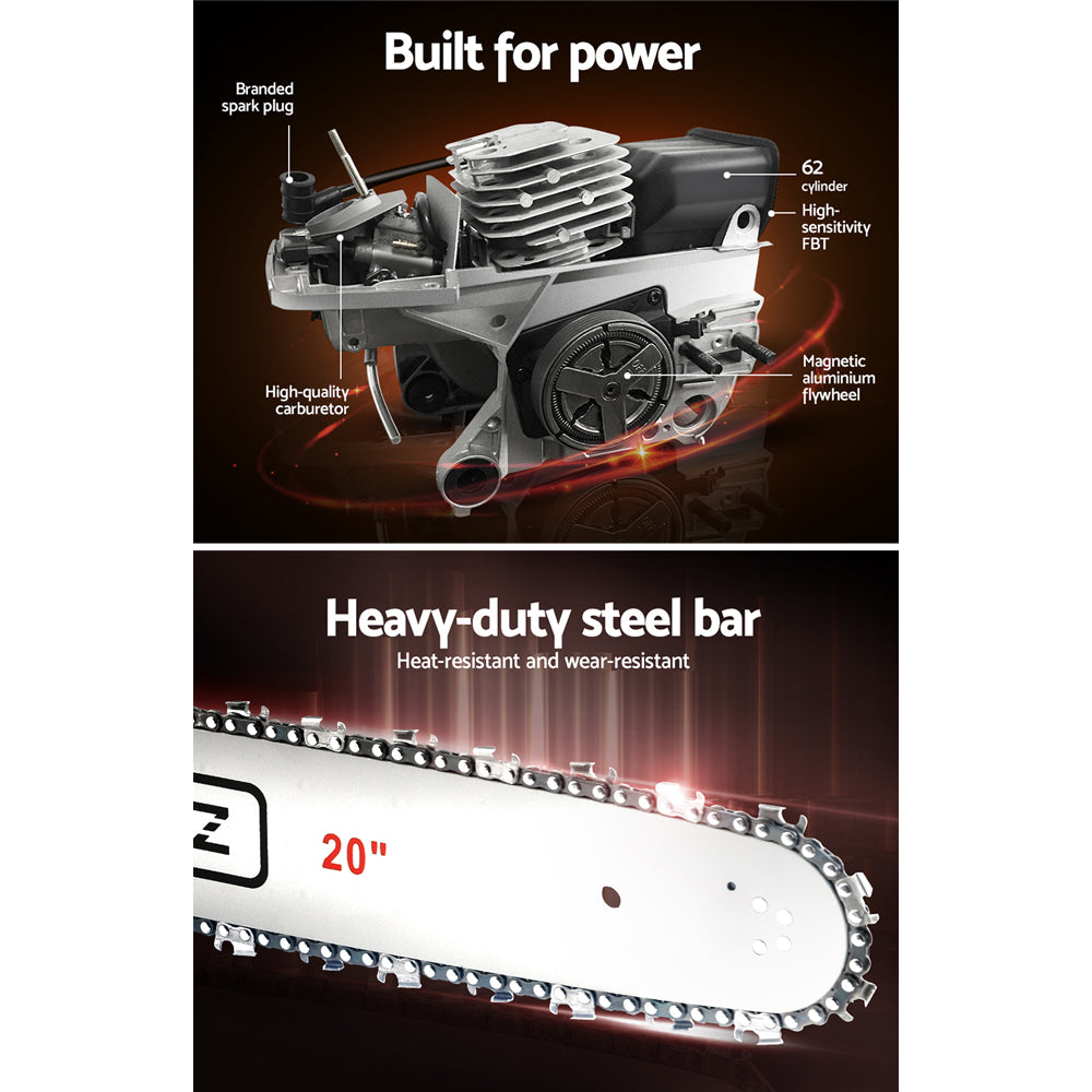 Giantz 62CC Chainsaw Commercial Petrol 20" Bar E-Start 20 Bar Pruning Chain Saw | Auzzi Store