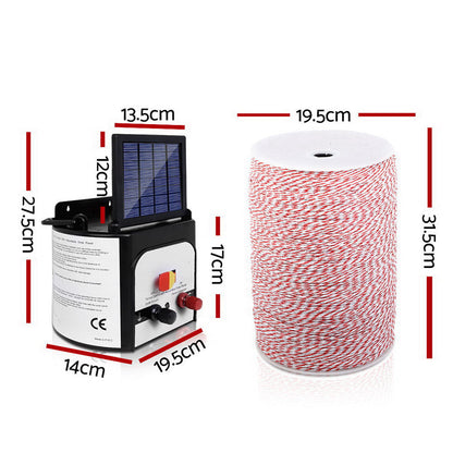 Giantz 8KM Solar Electric Fence Energiser Energizer 0.3J + 2000M Poly Fencing Wire Tape | Auzzi Store