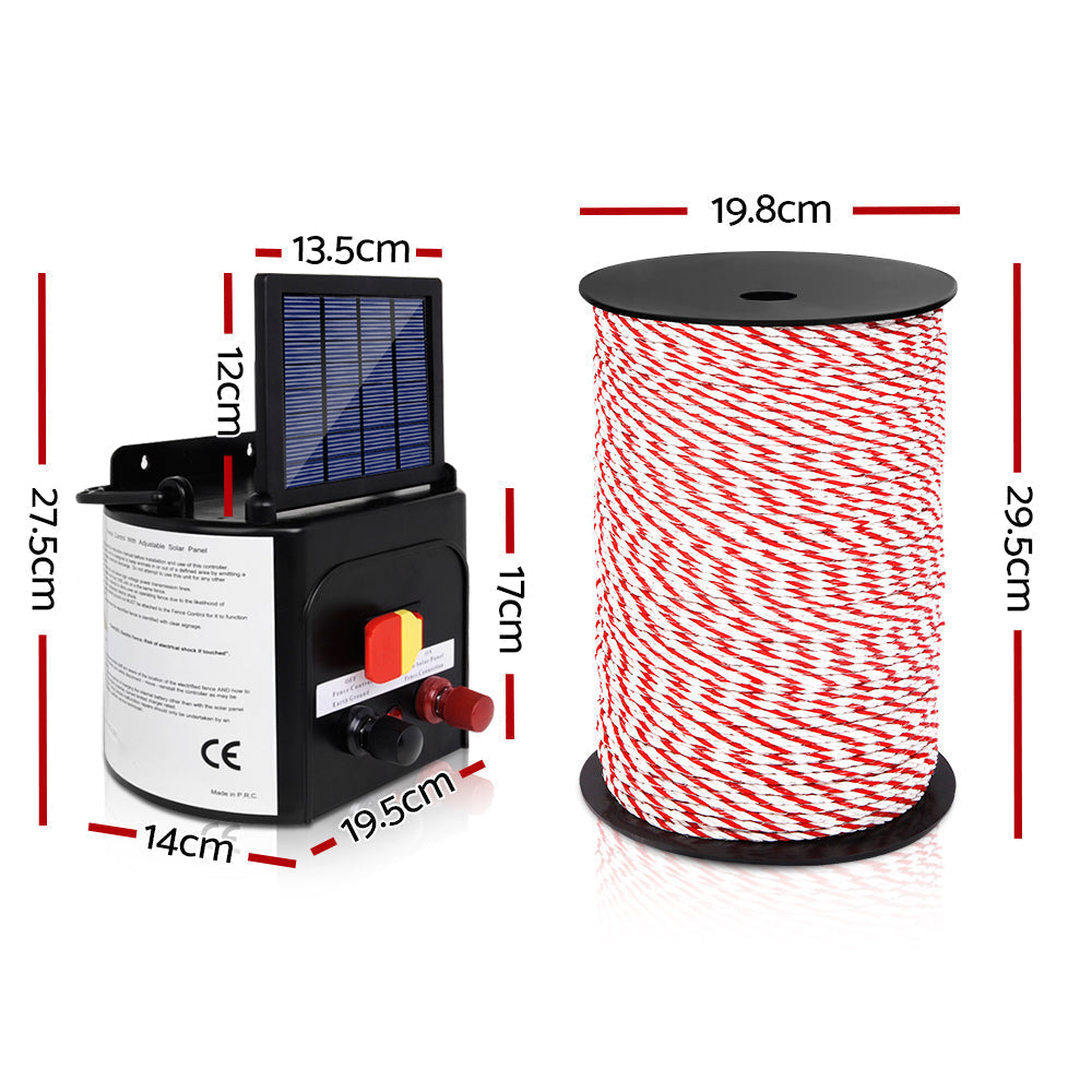 Giantz Electric Fence Energiser 5km Solar Powered Charger + 500m Rope | Auzzi Store