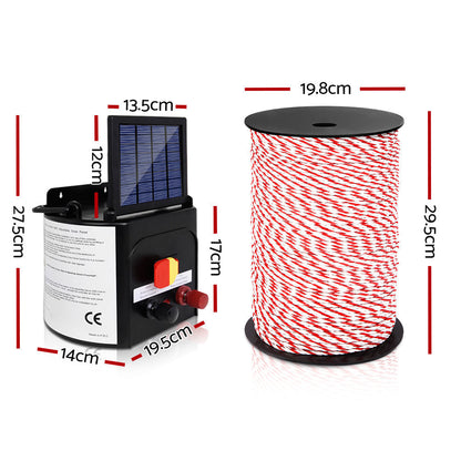 Giantz Electric Fence Energiser 5km Solar Powered Charger + 500m Rope | Auzzi Store