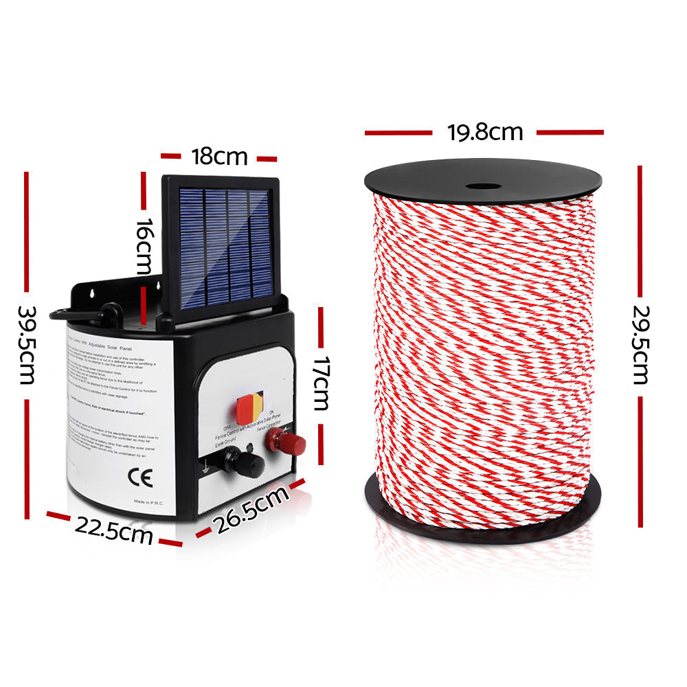 Giantz Electric Fence Energiser 8km Solar Powered Charger + 500m Polytape Rope | Auzzi Store