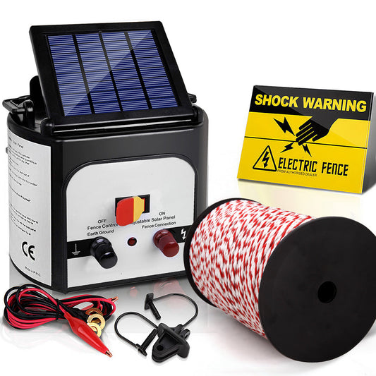 Giantz Electric Fence Energiser 8km Solar Powered Charger + 500m Polytape Rope | Auzzi Store