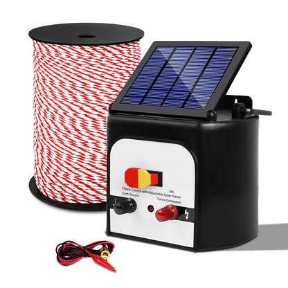 Giantz Electric Fence Energiser 8km Solar Powered Charger + 500m Polytape Rope | Auzzi Store