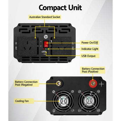 Giantz Power Inverter 1000W or 2000W Pure Sine Wave 12V-240V Camping Boat Caravan | Auzzi Store