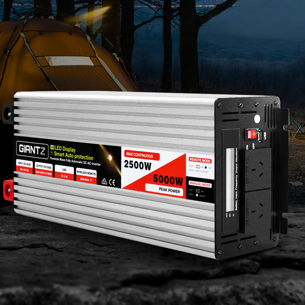 Giantz Power Inverter 12V to 240V 2500W/5000W Pure Sine Wave Camping Car Boat | Auzzi Store