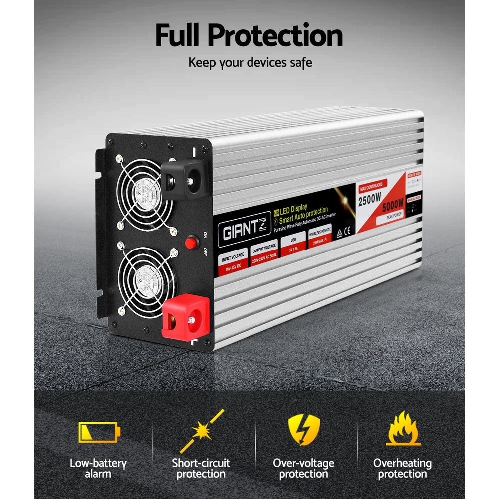 Giantz Power Inverter 12V to 240V 2500W/5000W Pure Sine Wave Camping Car Boat | Auzzi Store