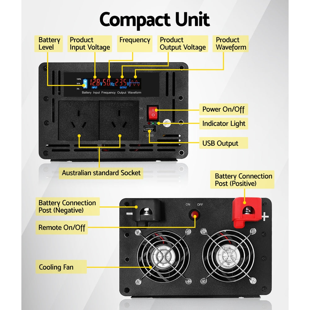 Giantz Power Inverter 12V to 240V 2500W/5000W Pure Sine Wave Camping Car Boat | Auzzi Store