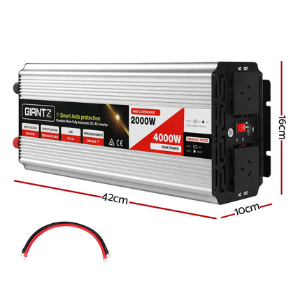 Giantz Power Inverter 2000W or 4000W Pure Sine Wave 12V-240V Camping Boat Caravan | Auzzi Store