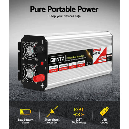 Giantz Power Inverter 2000W or 4000W Pure Sine Wave 12V-240V Camping Boat Caravan | Auzzi Store