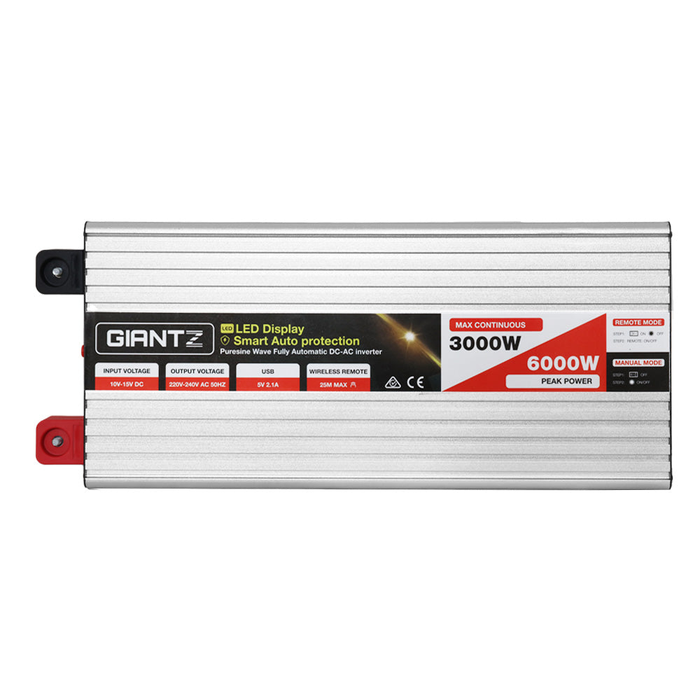 Giantz Power Inverter 3000W or 6000W Pure Sine Wave 12V-240V Camping Boat Caravan | Auzzi Store