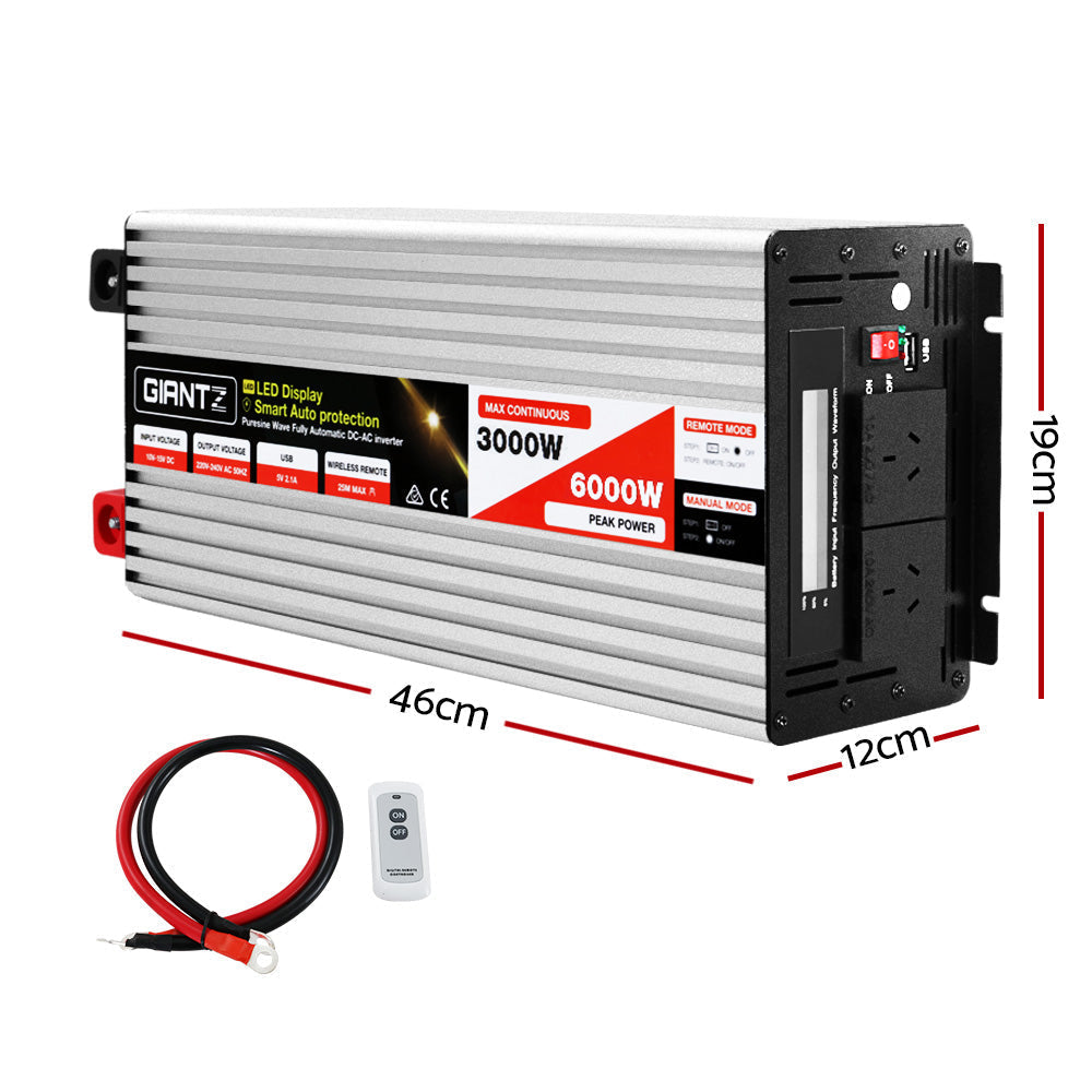 Giantz Power Inverter 3000W or 6000W Pure Sine Wave 12V-240V Camping Boat Caravan | Auzzi Store