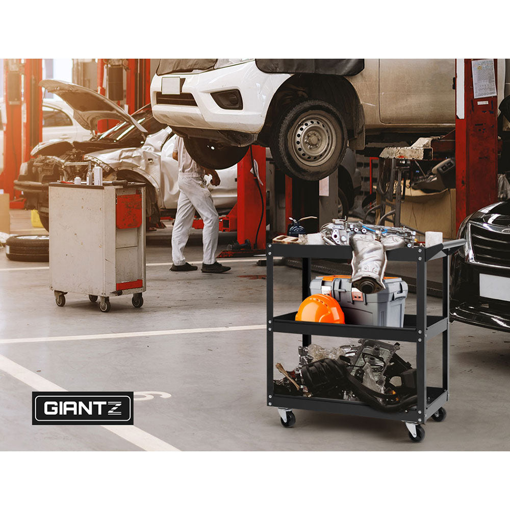Giantz Tool Cart 3 Tier Parts Steel Trolley Mechanic Storage Organizer Black | Auzzi Store