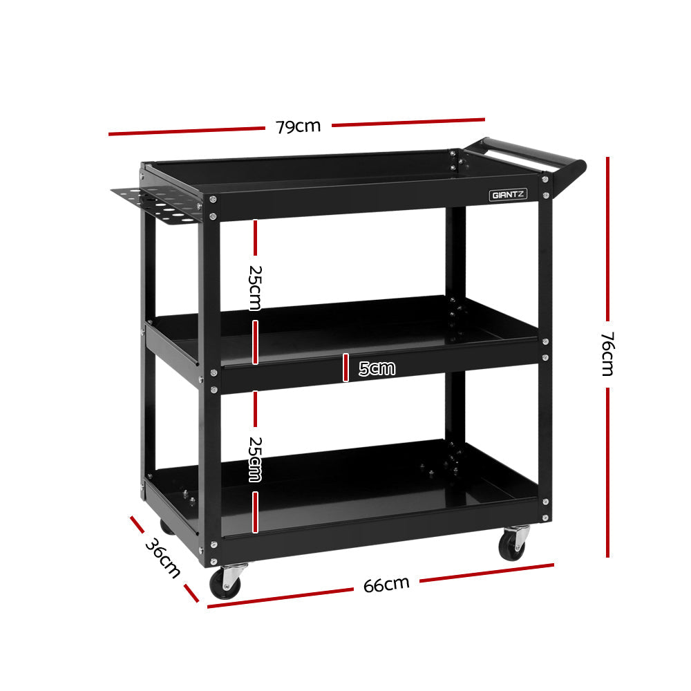 Giantz Tool Cart 3 Tier Parts Steel Trolley Mechanic Storage Organizer Black | Auzzi Store