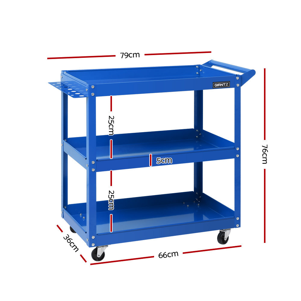 Giantz Tool Cart 3 Tier Parts Steel Trolley Mechanic Storage Organizer Blue | Auzzi Store