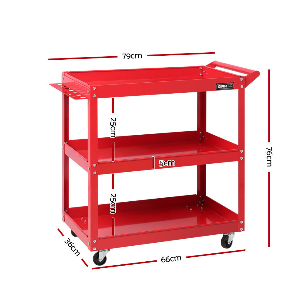 Giantz Tool Cart 3 Tier Parts Steel Trolley Mechanic Storage Organizer Red | Auzzi Store