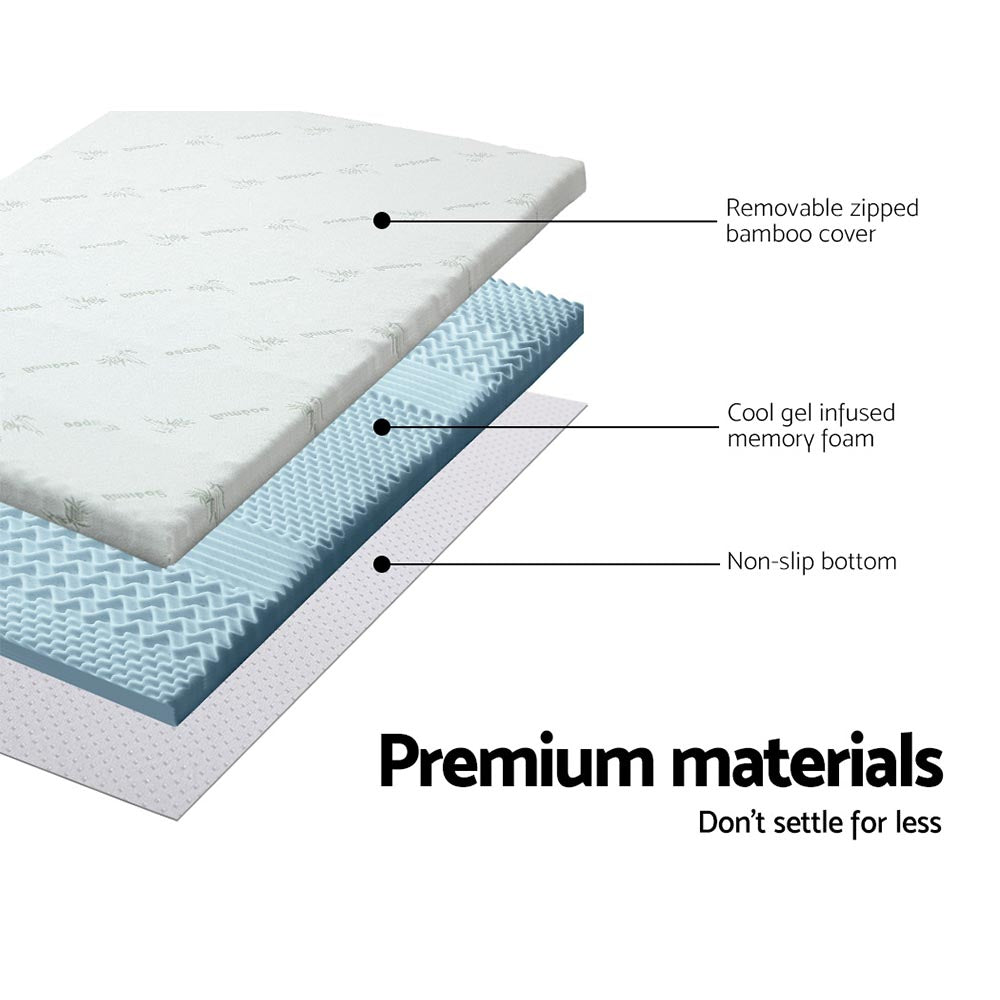 Giselle Bedding Cool Gel 7-zone Memory Foam Mattress Topper w/Bamboo Cover 5cm - Single | Auzzi Store