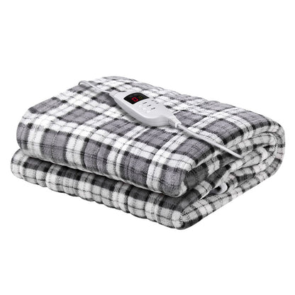 Giselle Bedding Electric Throw Rug Flannel Snuggle Blanket Washable Heated Grey and White Checkered | Auzzi Store